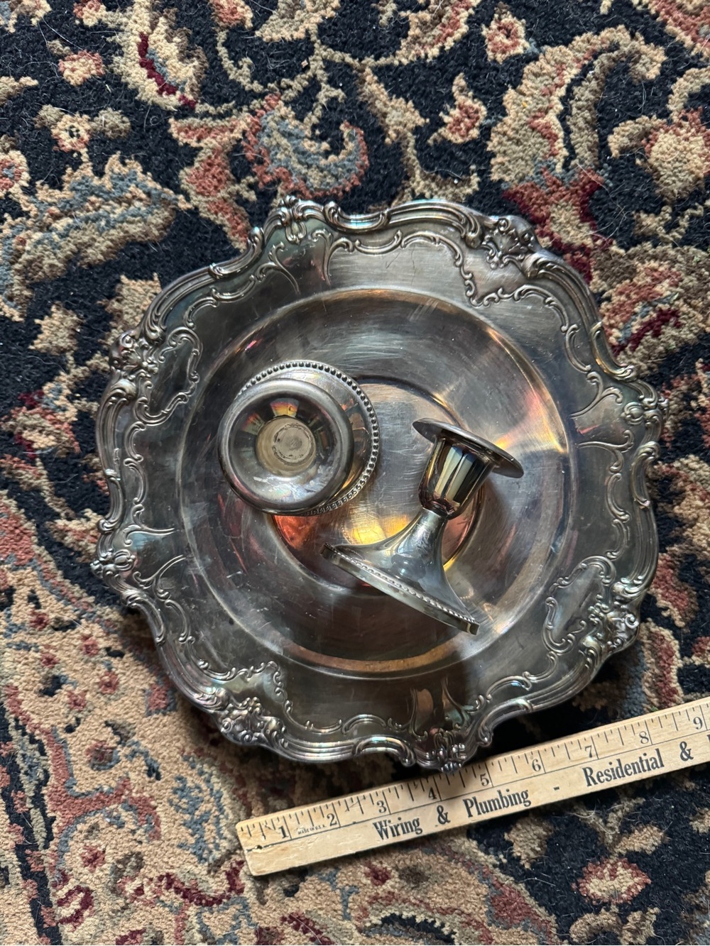 Vintage Silver Plated Decorative Serving Tray with Candlesticks. PRICE FIRM
